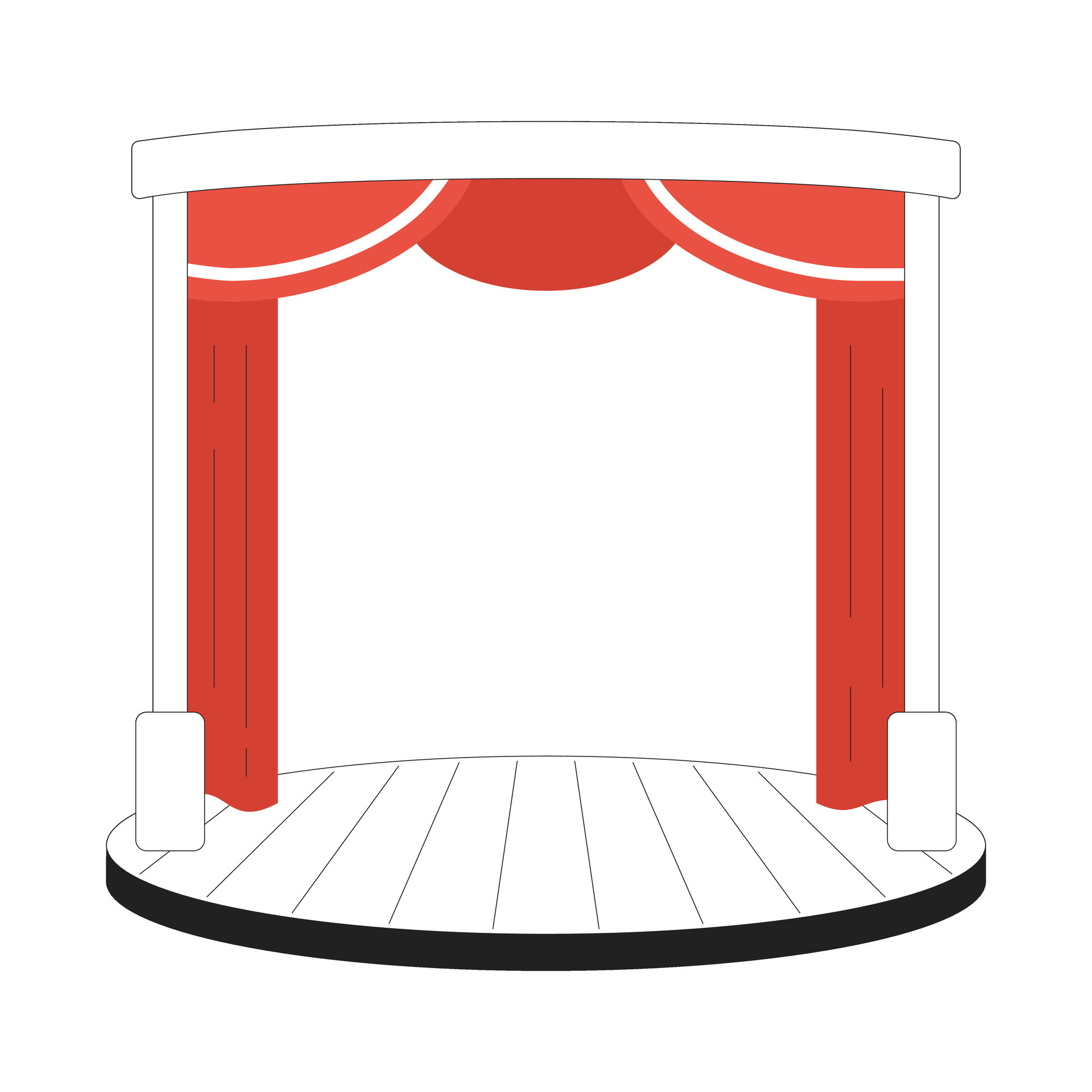 teatro etapa monocromo plano vector objeto. decorativo rojo cortinas