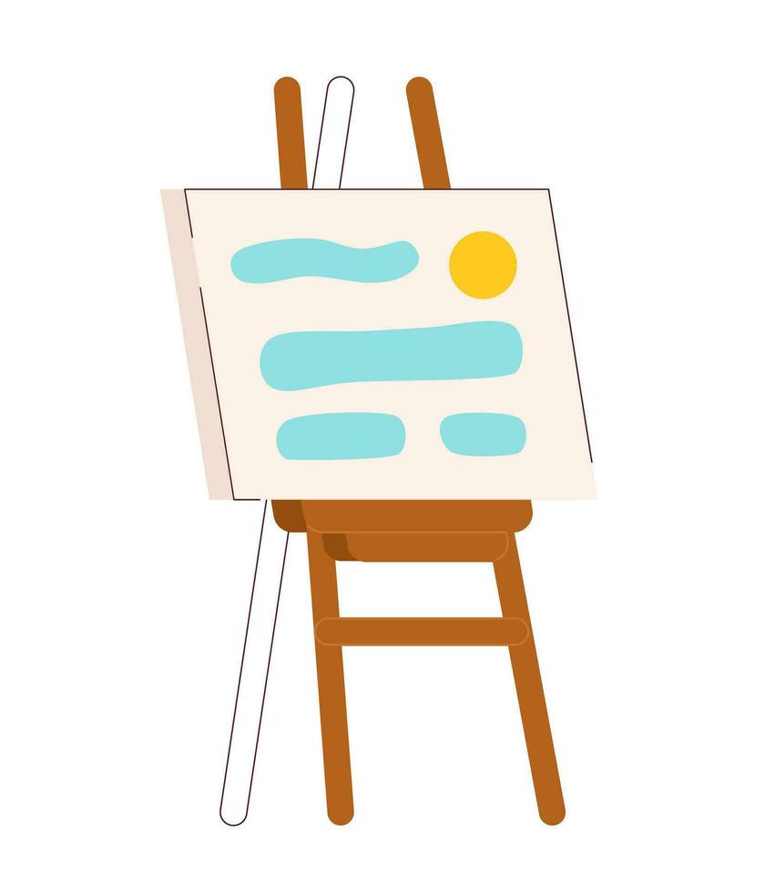 Picture on easel semi flat colour vector object. Exhibition of paintings. Editable cartoon clip art icon on white background. Simple spot illustration for web graphic design