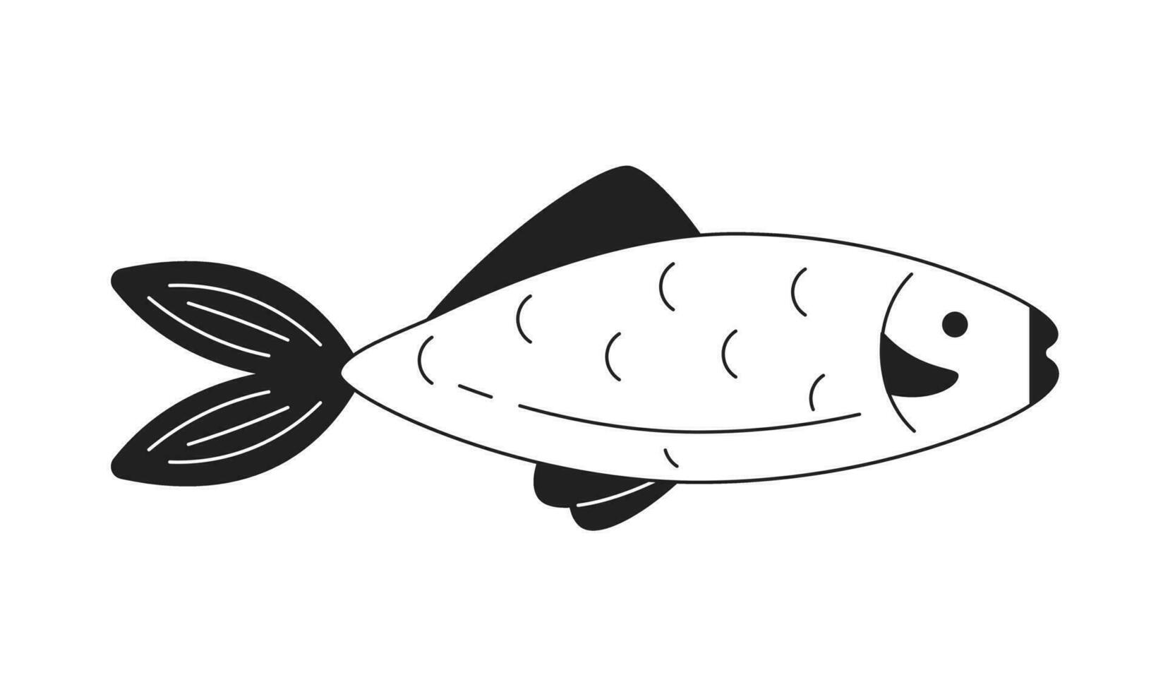 Big fish monochrome flat vector object. Aquatic animal. Marine. Editable black and white thin line icon. Simple cartoon clip art spot illustration for web graphic design
