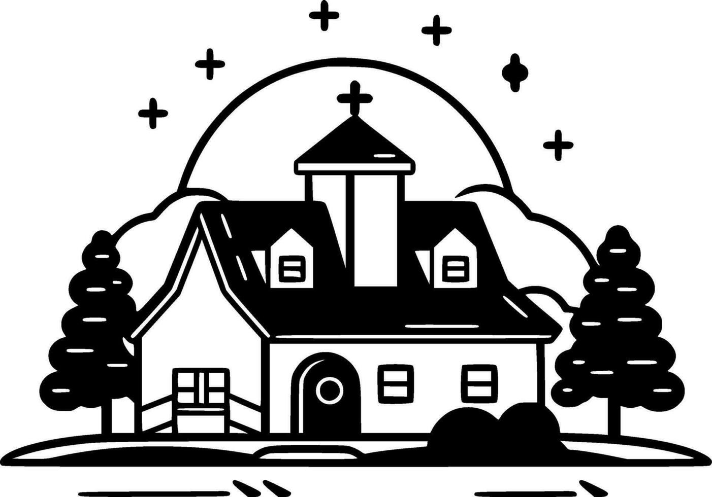 Farmhouse - Black and White Isolated Icon - Vector illustration