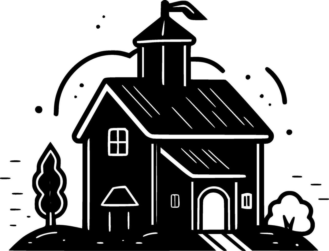 Farmhouse, Black and White Vector illustration