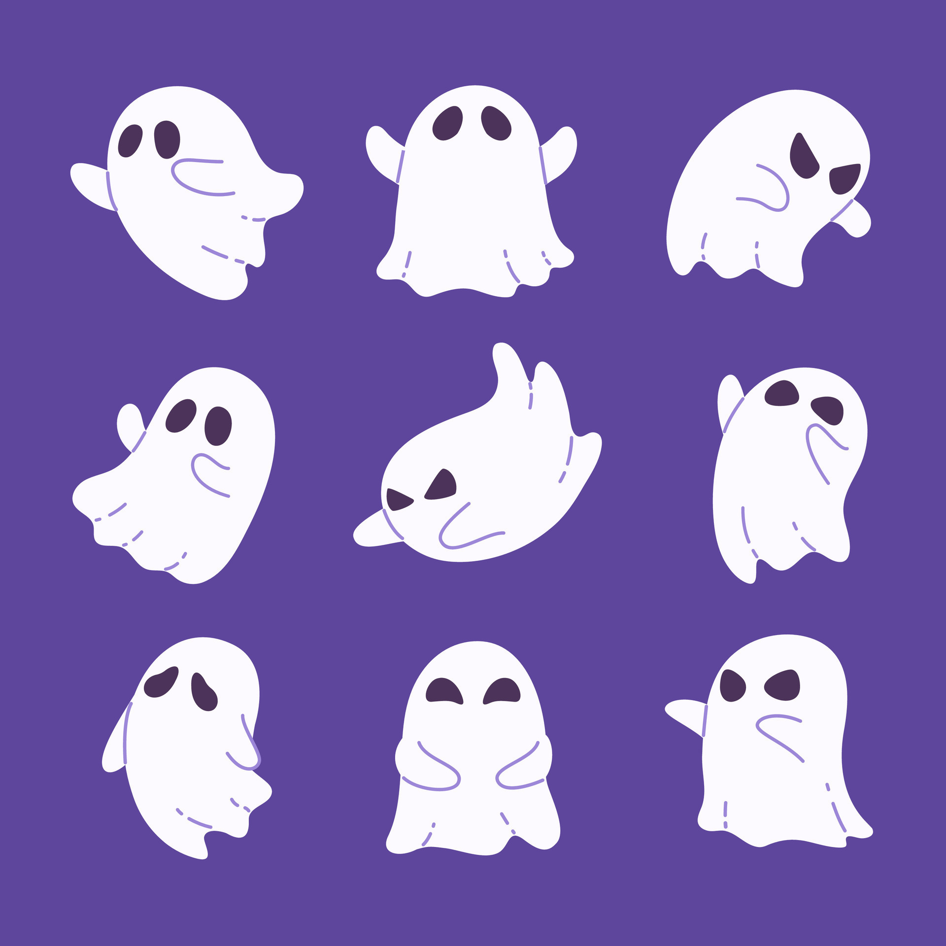 Collection of ghosts in white robes with scary faces. for decoration on  Halloween 26706788 Vector Art at Vecteezy