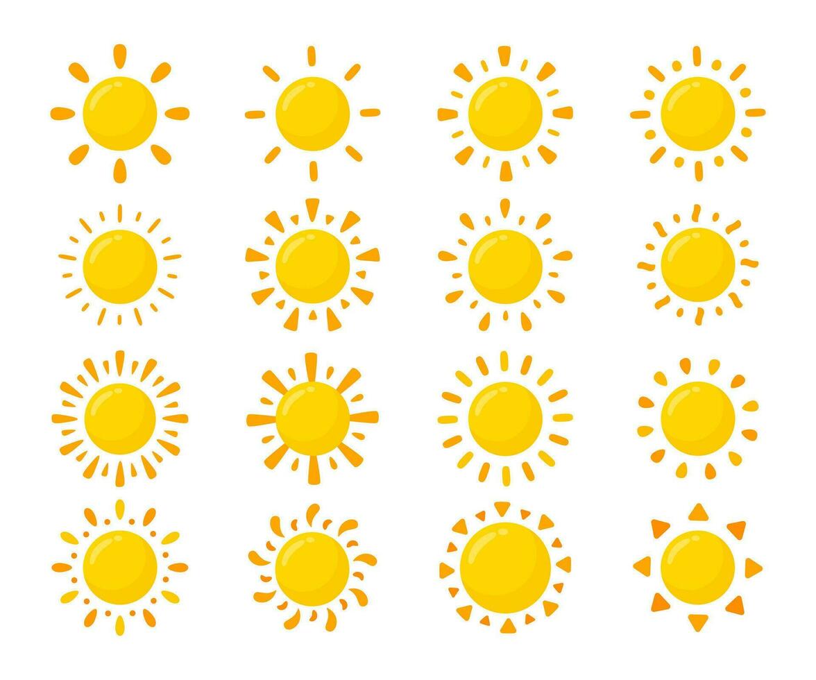 yellow sun icon Simple cartoon style design. The rays of the sun in summer vector