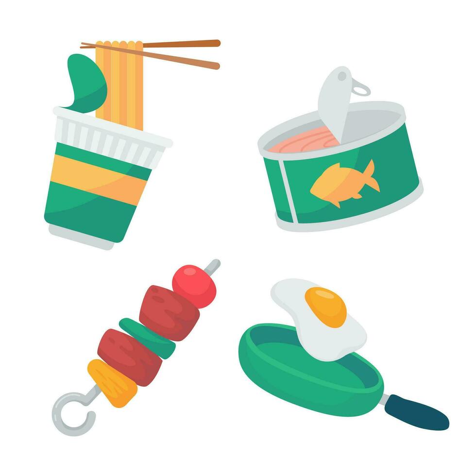 Canned fish. Delicious and simple canned food for hikers. vector