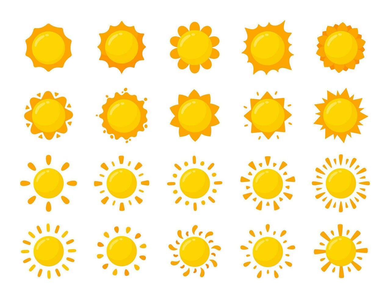 yellow sun icon Simple cartoon style design. The rays of the sun in summer vector