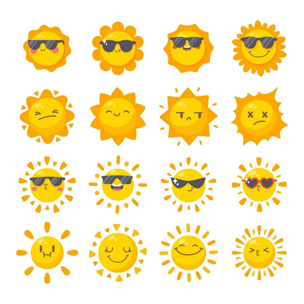 smiling sun cartoon wearing sunglasses summer travel concept protection from sun rays vector