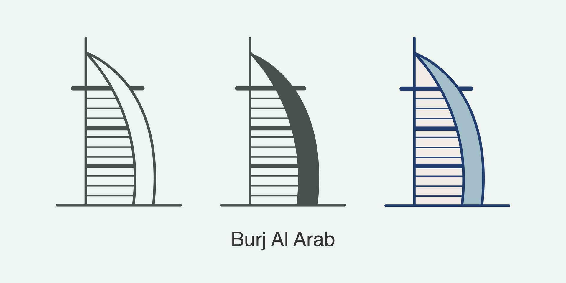 Burj Al Arab icon in different style vector illustration.