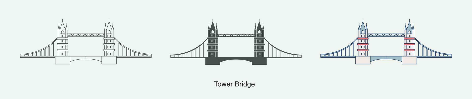 Tower Bridge in London icon in different style vector illustration.