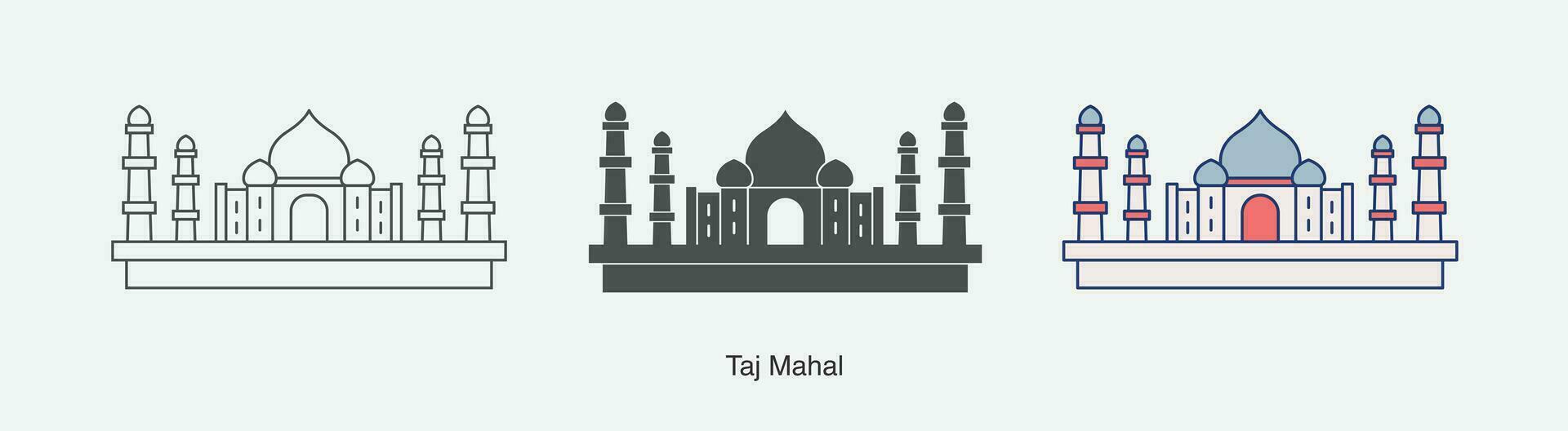 Taj Mahal icon in different style vector illustration.