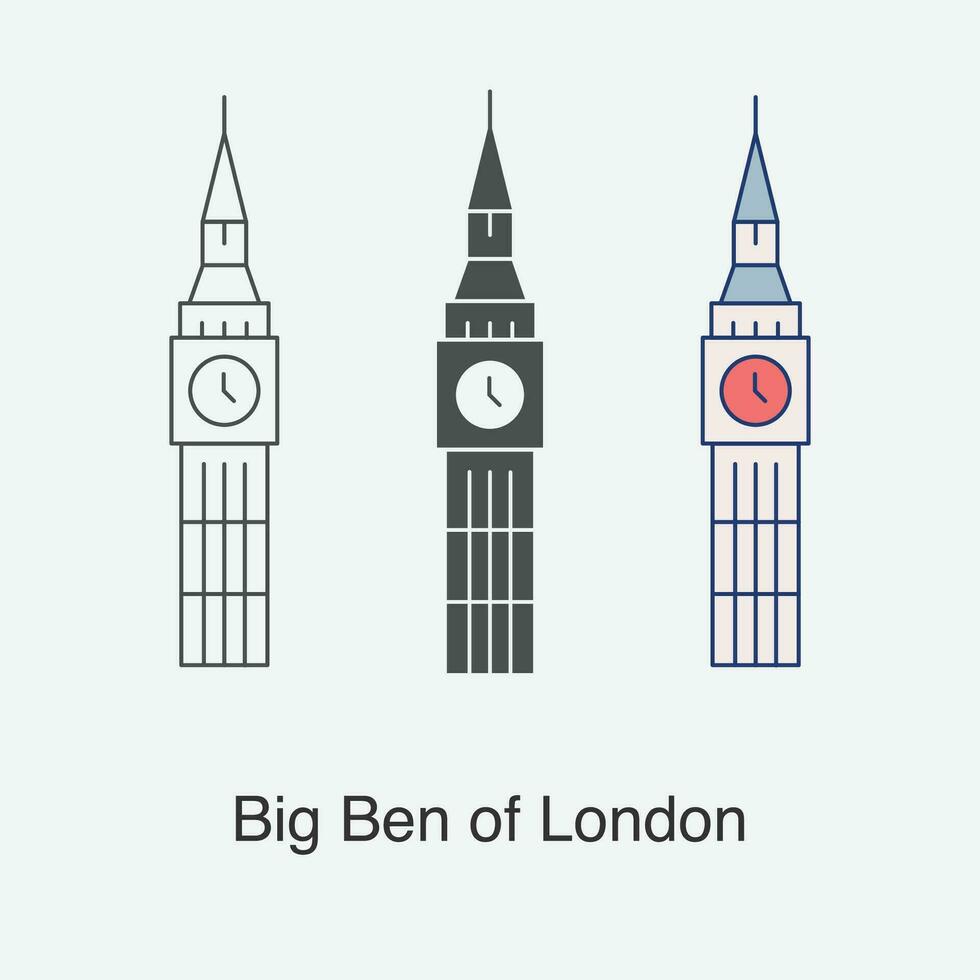 Big Ben of London icon in different style vector illustration.