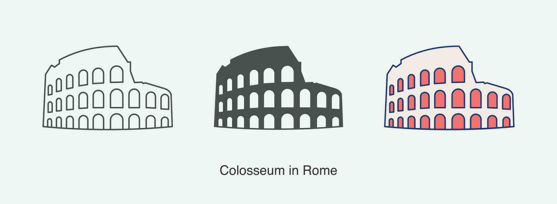 coliseo en Roma icono en diferente estilo vector ilustración.