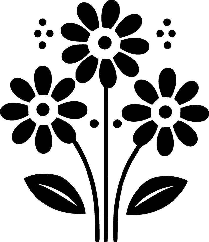 Flowers - Black and White Isolated Icon - Vector illustration