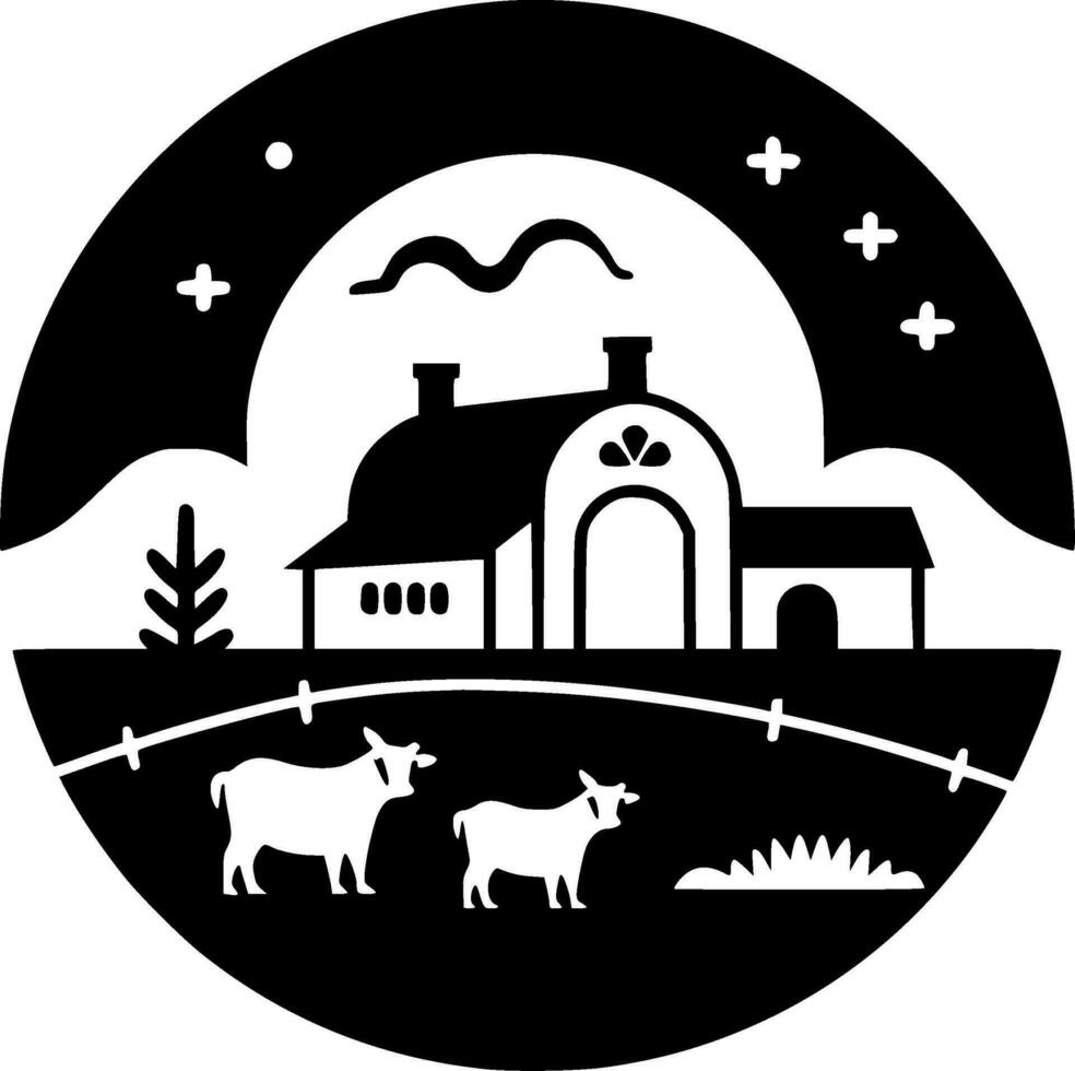 Farm - Black and White Isolated Icon - Vector illustration