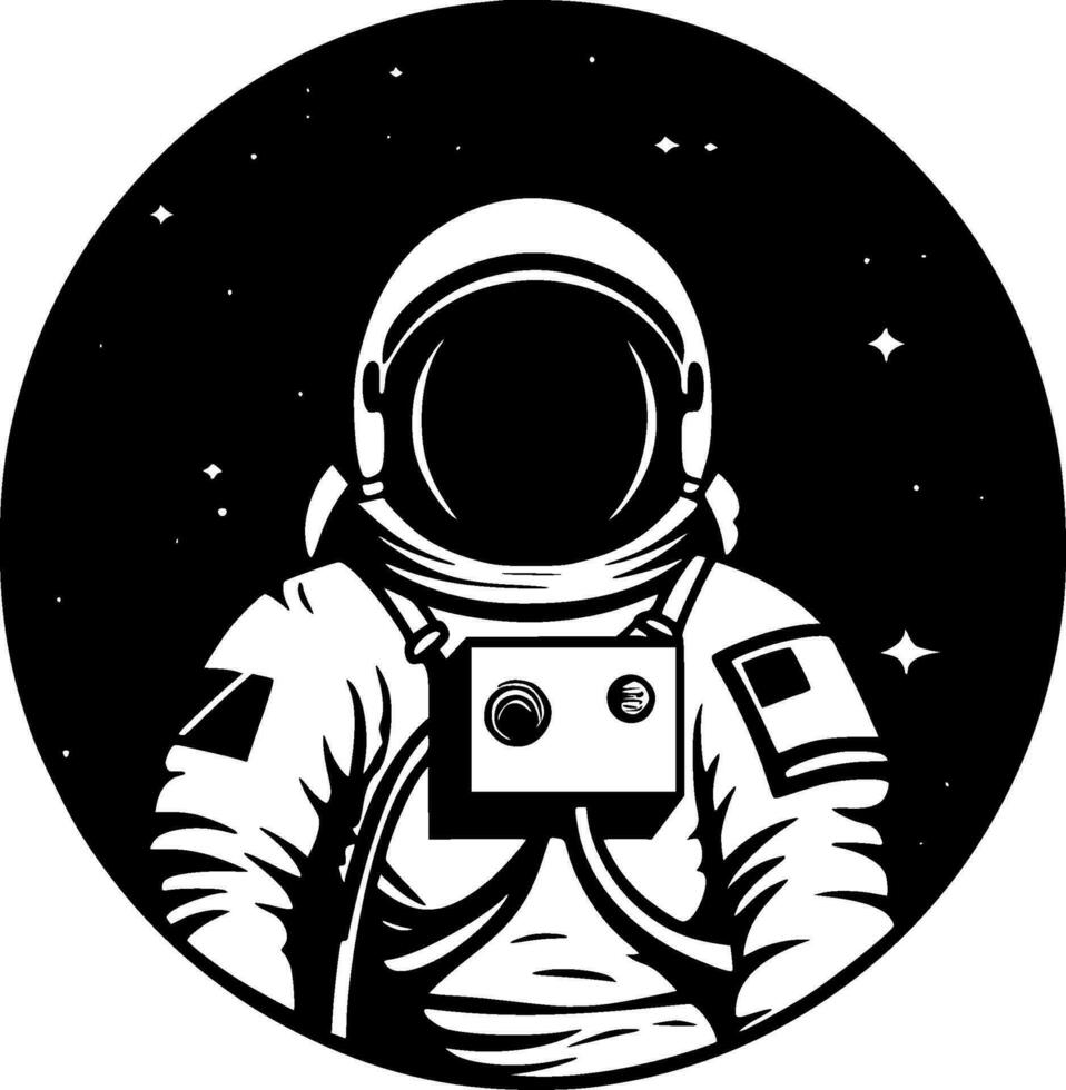 astronauta - negro y blanco aislado icono - vector ilustración