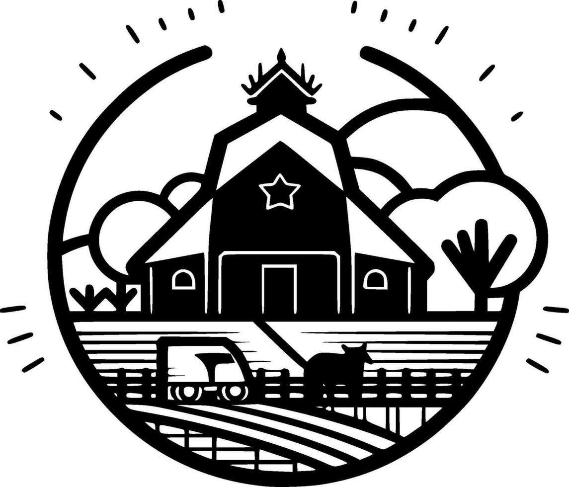 Farm, Black and White Vector illustration