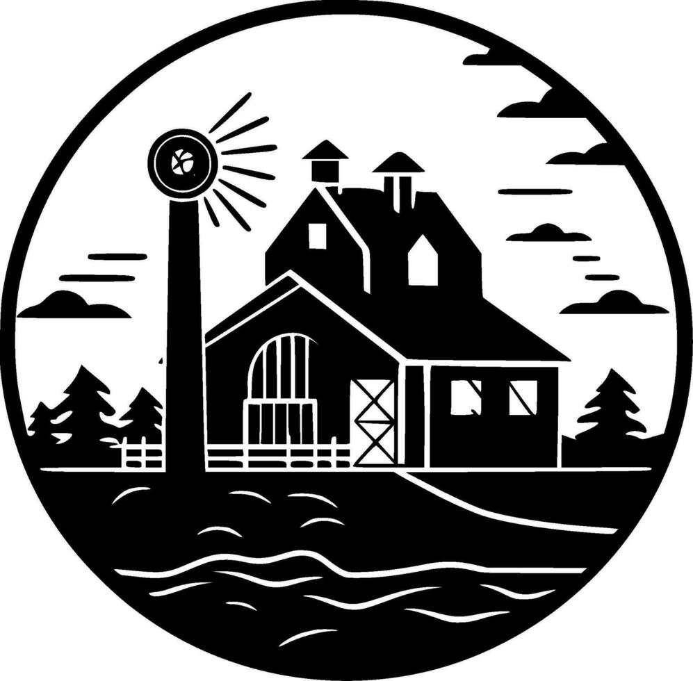 Farmhouse - Black and White Isolated Icon - Vector illustration
