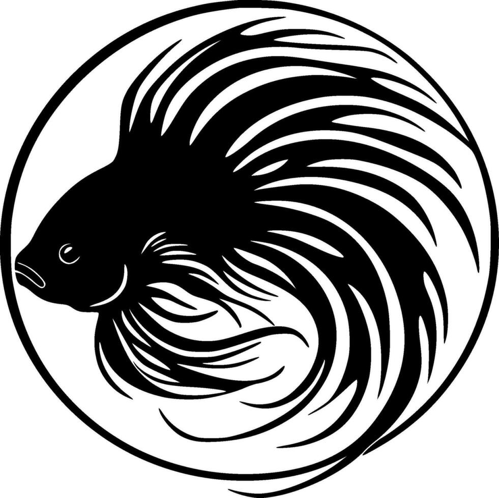 Beta Fish, Black and White Vector illustration