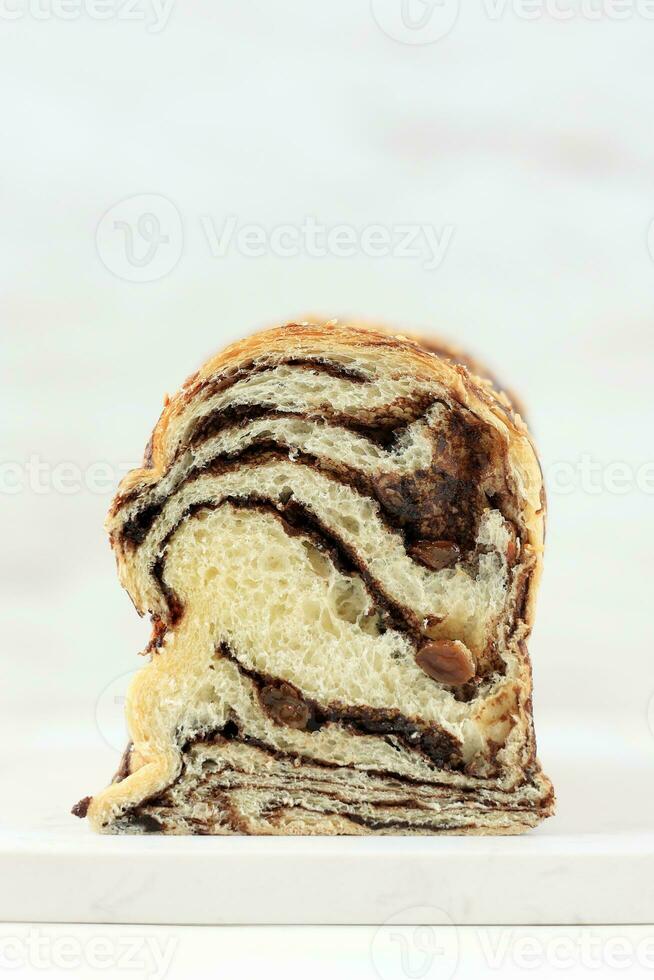 Chocolate Babka or Brioche Zebra Marble Bread. photo