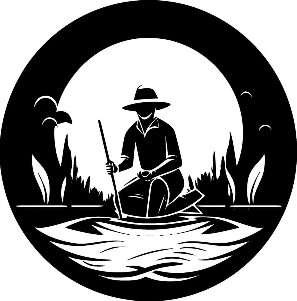 Fishing, Black and White Vector illustration