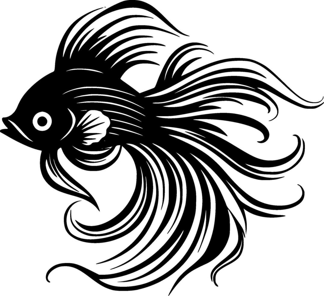 Beta Fish - Black and White Isolated Icon - Vector illustration