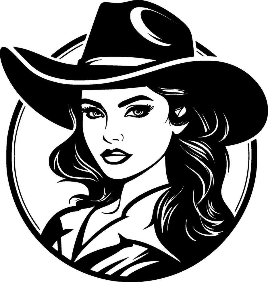 Cowgirl, Black and White Vector illustration