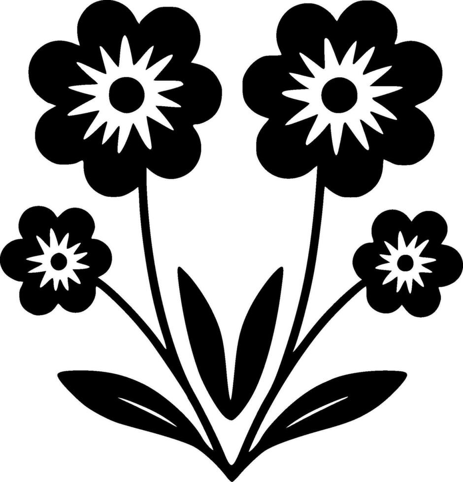 Flowers - Black and White Isolated Icon - Vector illustration