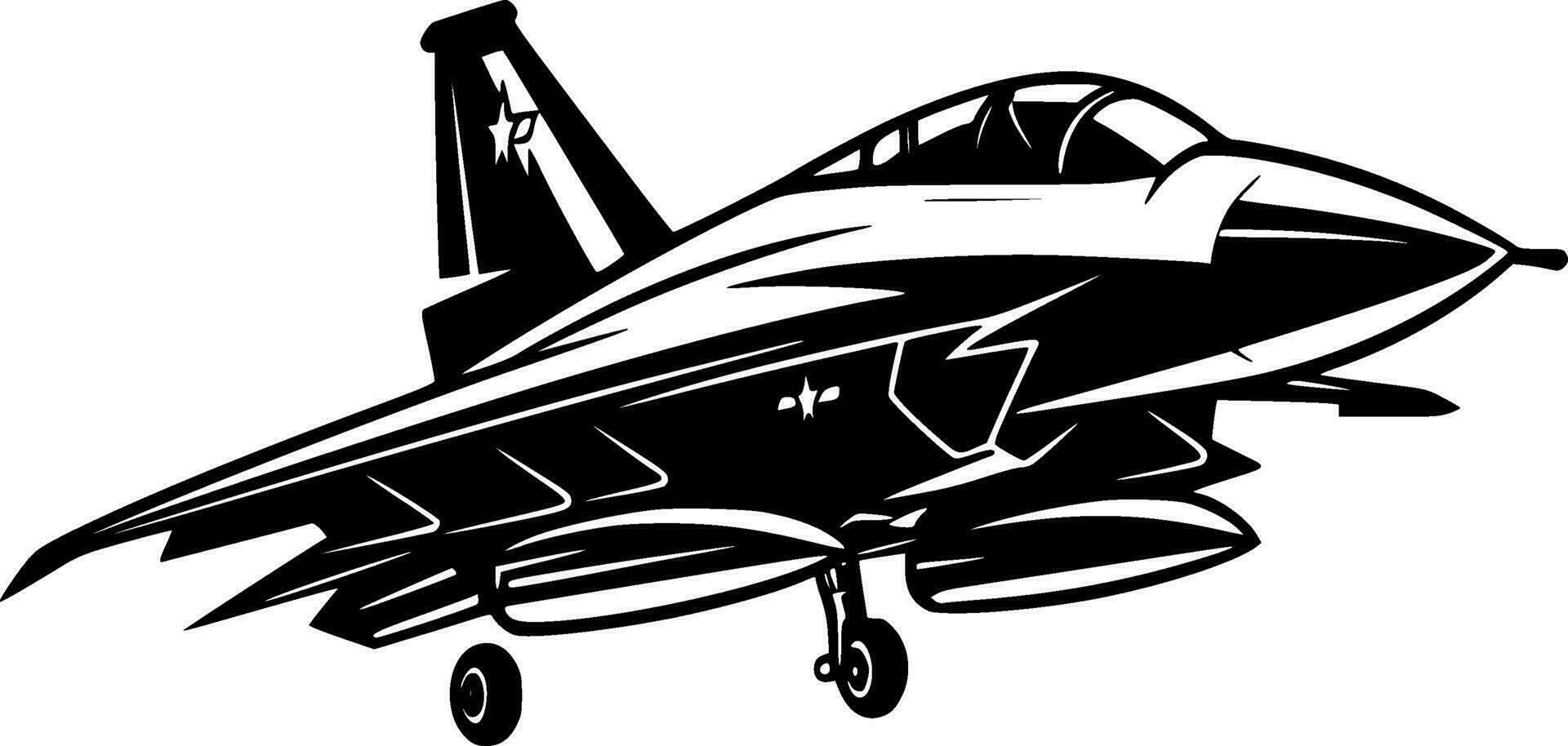 Fighter Jet, Black and White Vector illustration