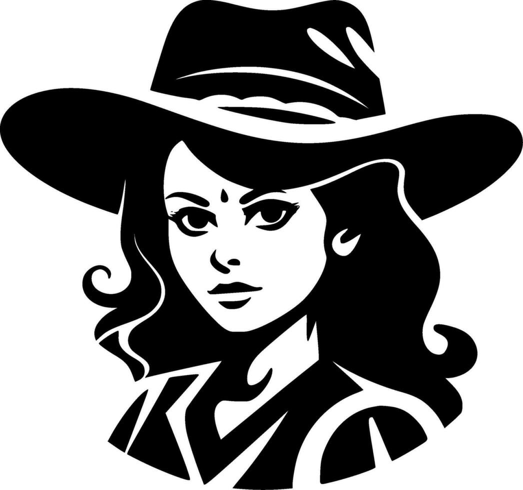 Cowgirl, Black and White Vector illustration