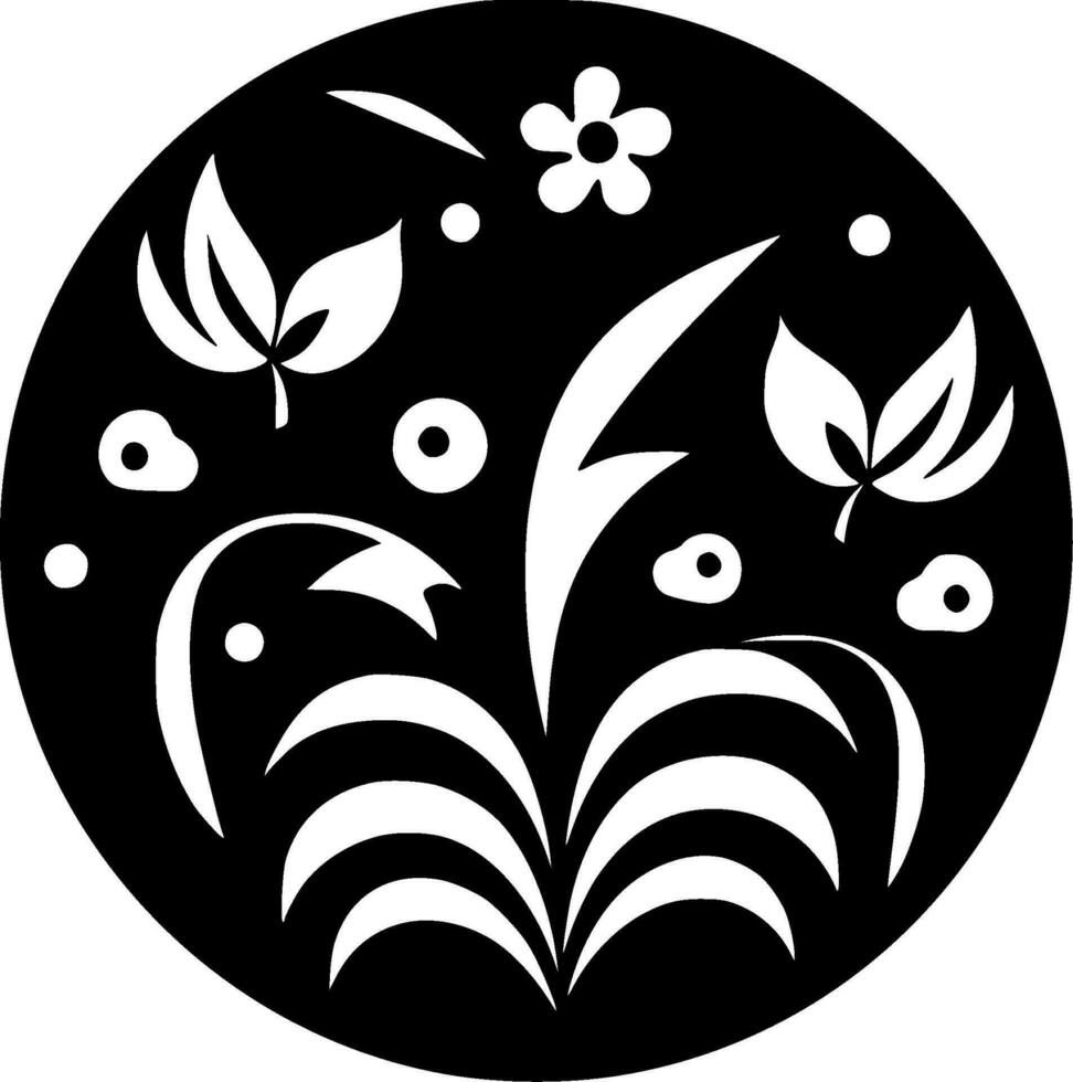 floral - negro y blanco aislado icono - vector ilustración