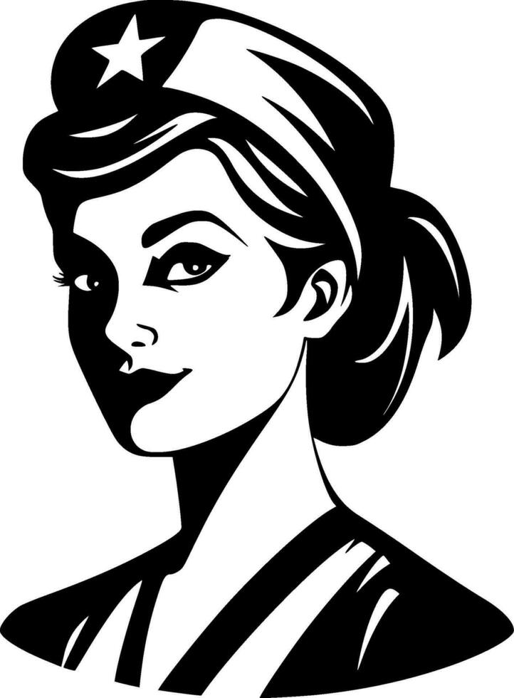 Nurse, Black and White Vector illustration