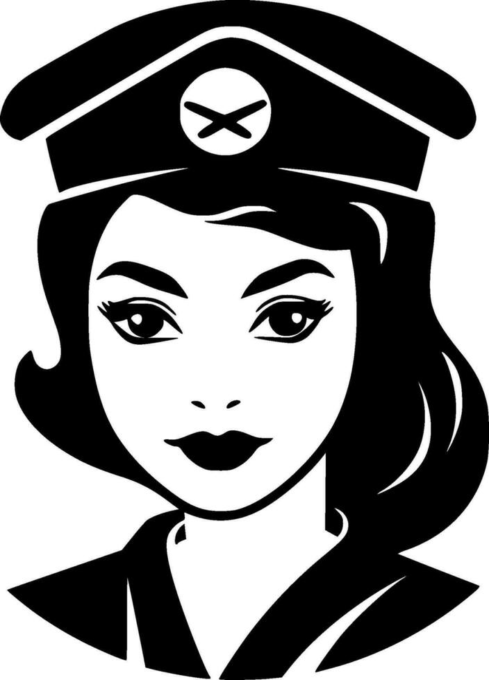 Nurse, Black and White Vector illustration