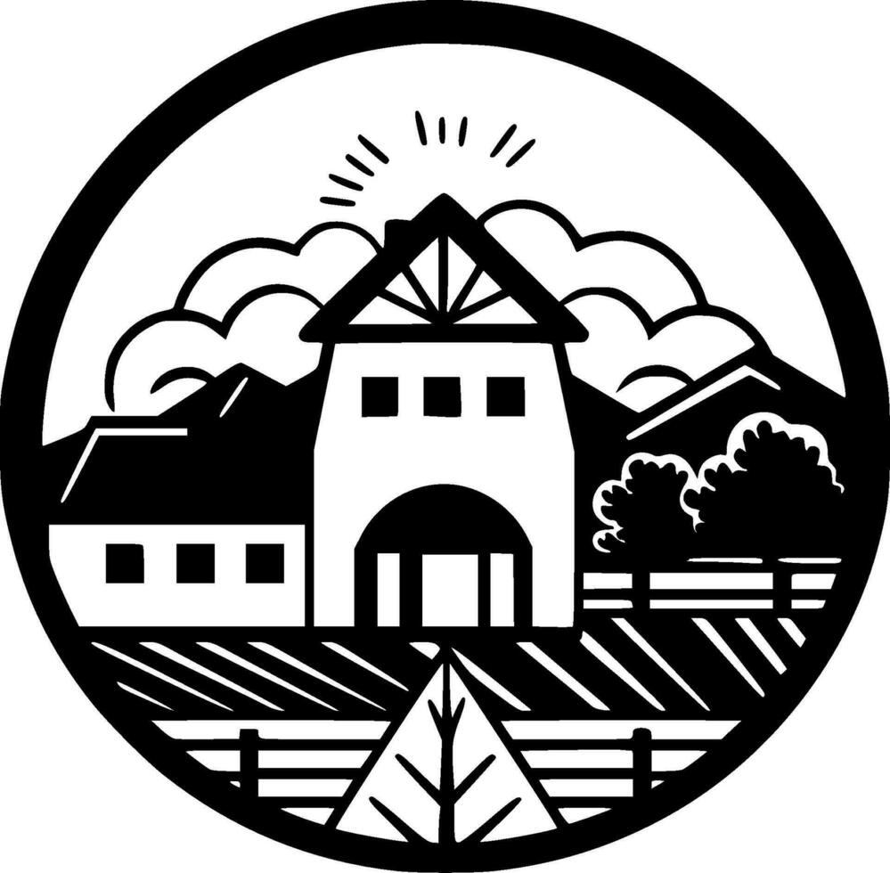 Farm, Black and White Vector illustration