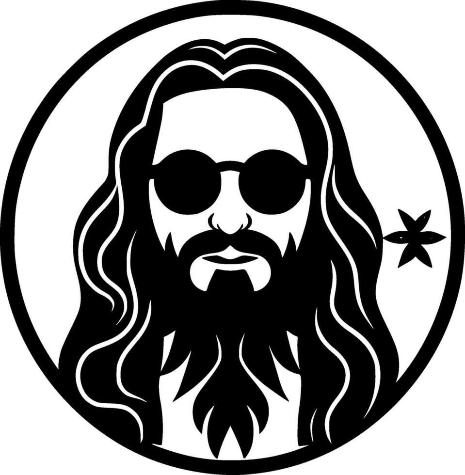 hippie - negro y blanco aislado icono - vector ilustración