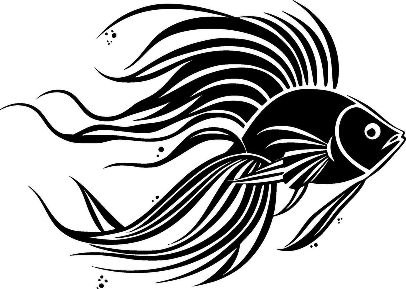 Beta Fish, Black and White Vector illustration