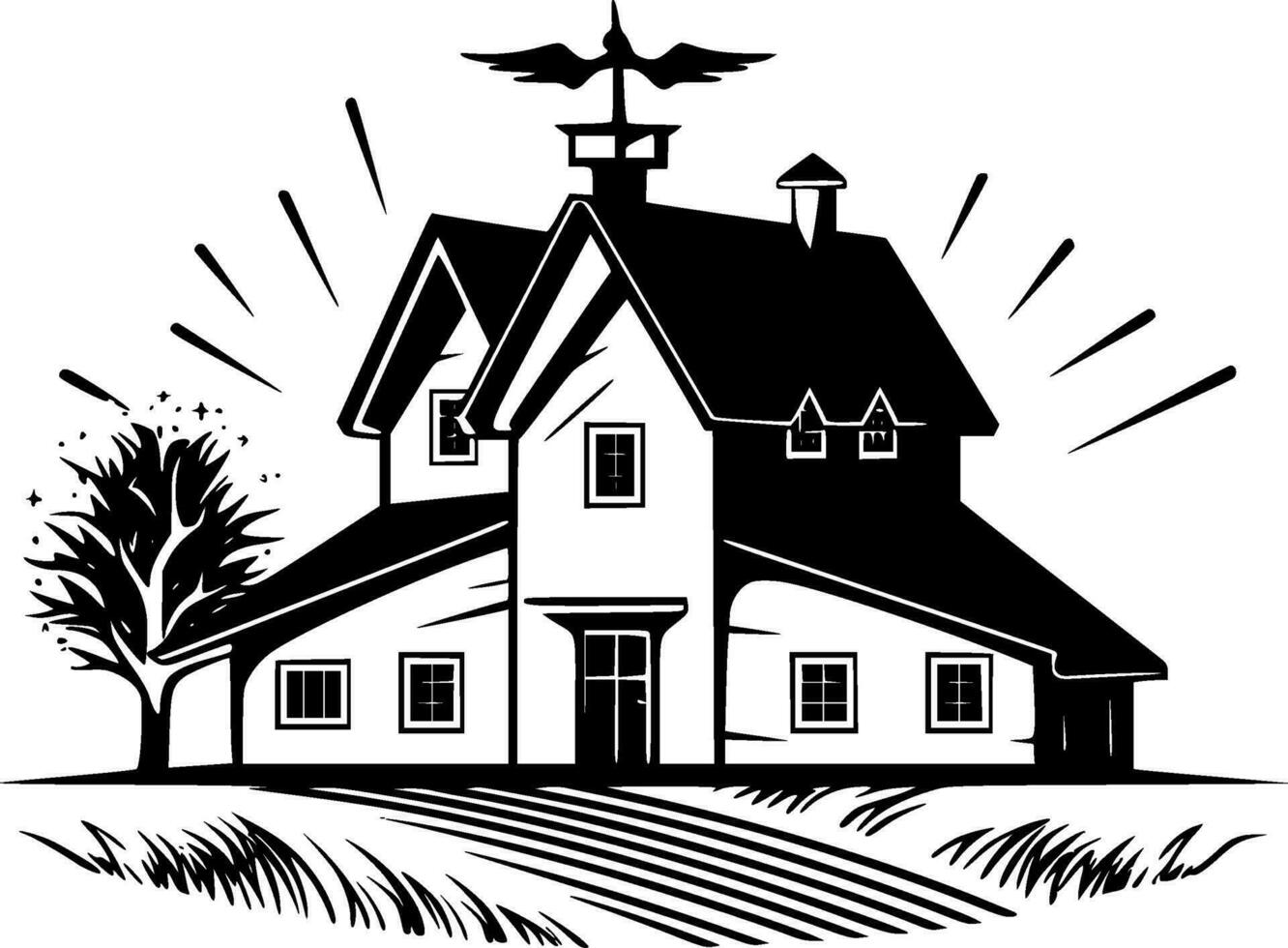 Farmhouse - Black and White Isolated Icon - Vector illustration