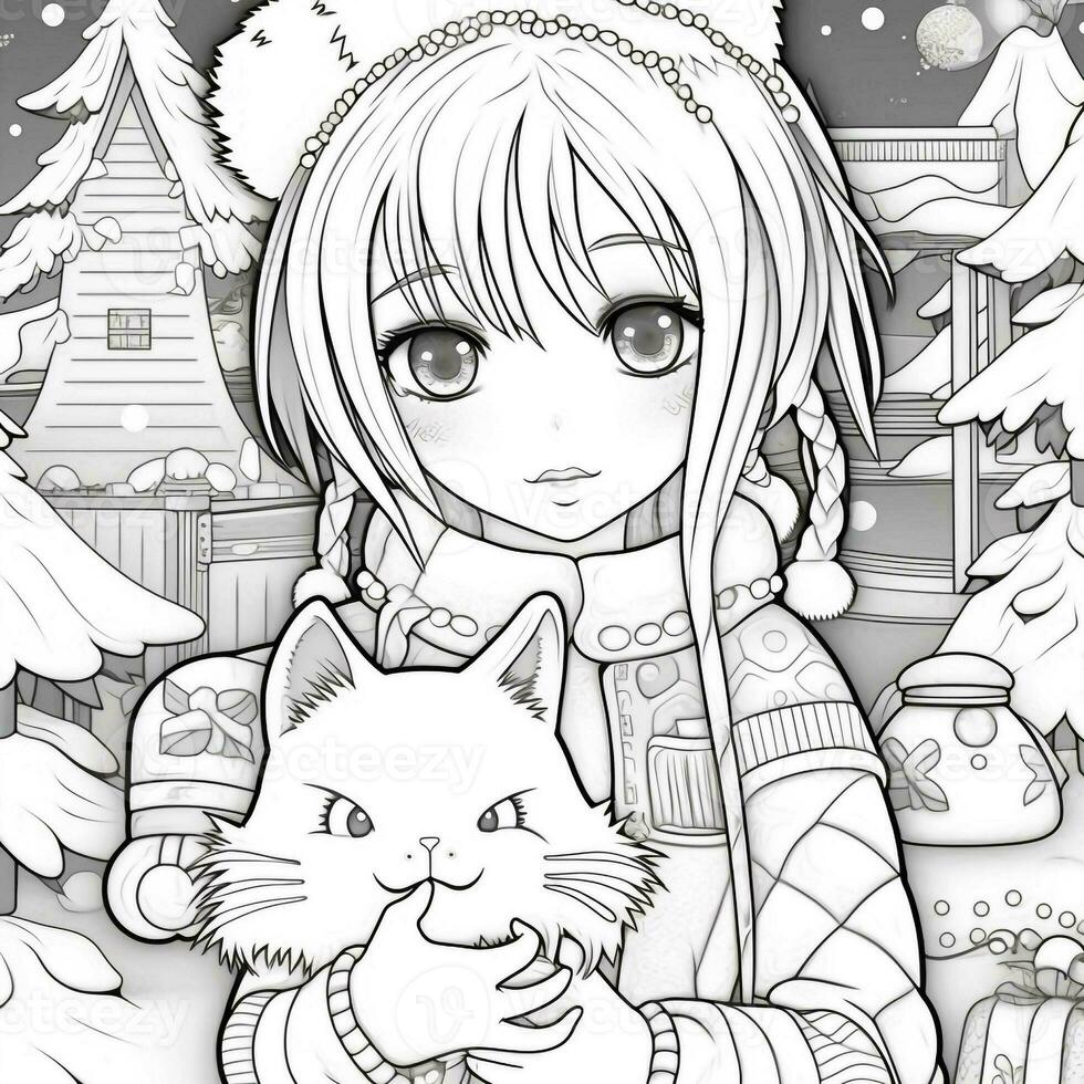 Printable Digital Coloring Page Merry Christmas Anime Style - Etsy Canada