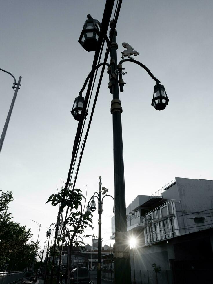 Street lights with beautiful blue sky background and sunset photo