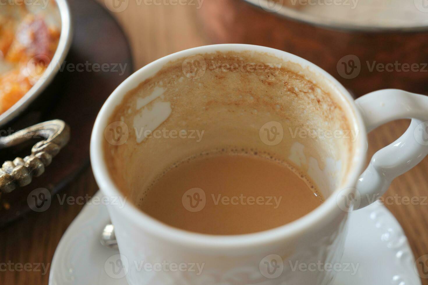 top view of empty coffee cup on table , photo