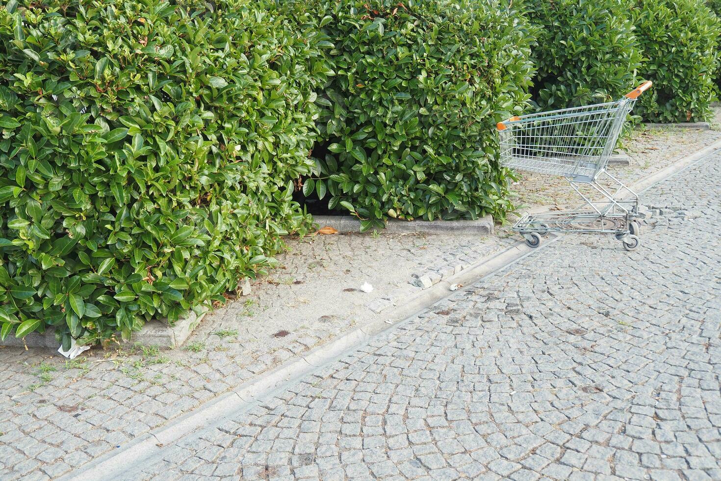 Shopping cart in a empty car park photo