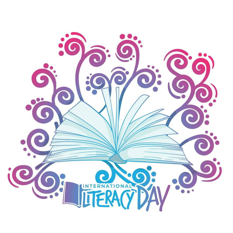 Open book with ornamental template design for world literacy day campaign vector