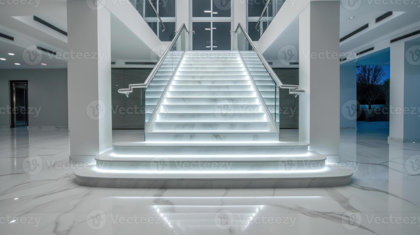 escalera con LED Encendiendo en un moderno interior. ai generado. foto