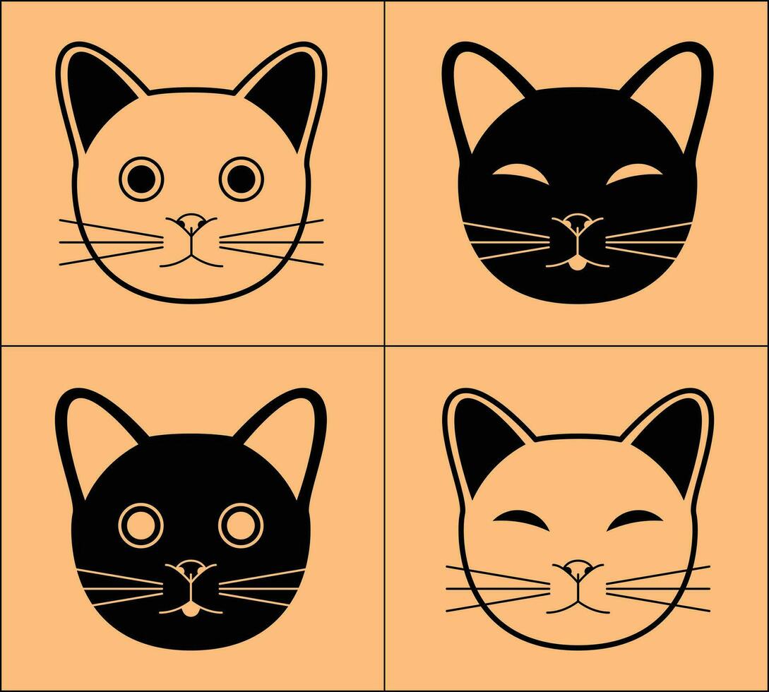 cute cat head icon, four kinds of cat head icon styles. vector