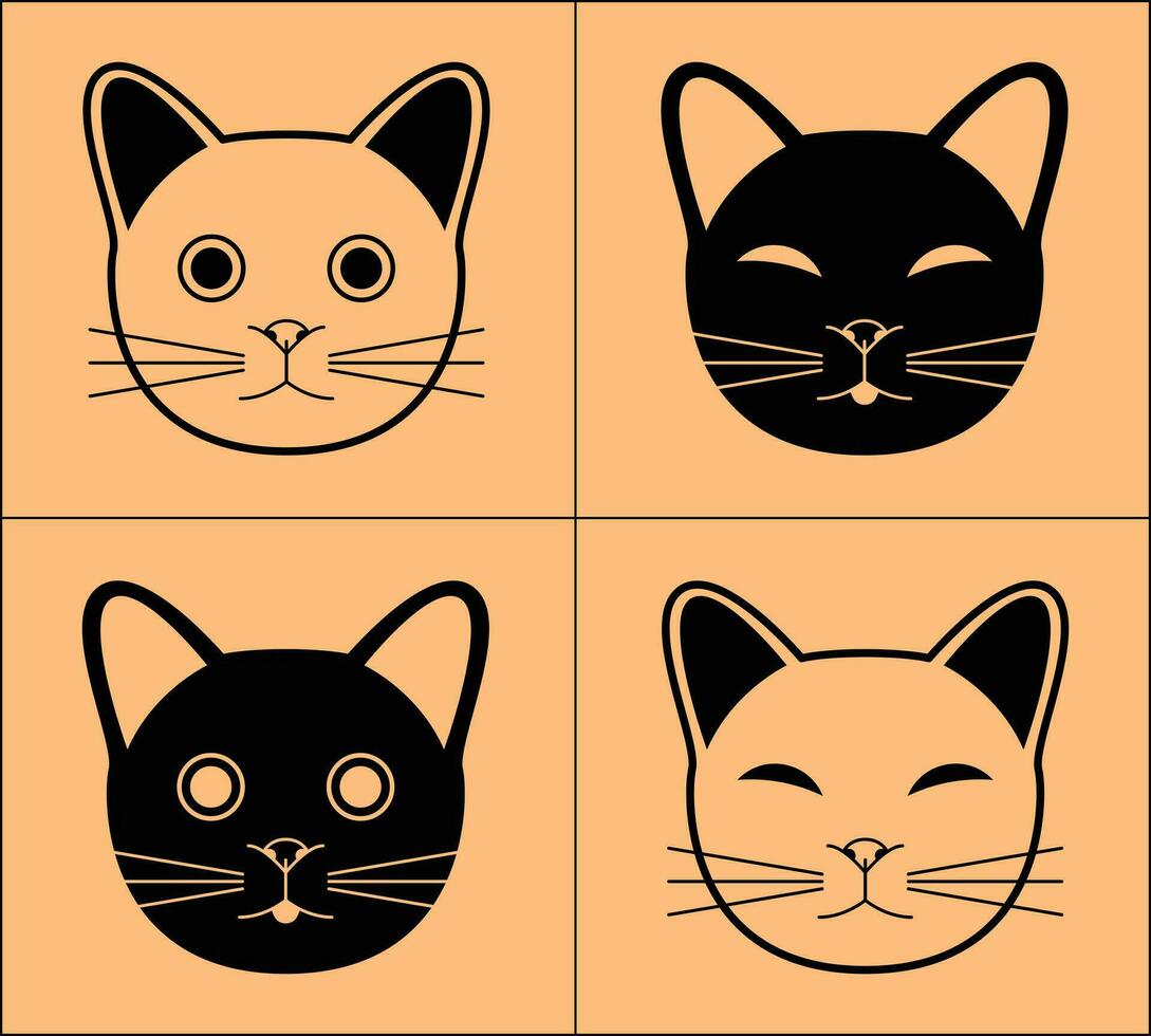 cute cat head icon, four kinds of cat head icon styles. vector