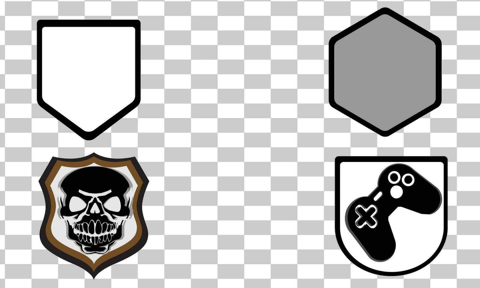 Various blank shields and skulls or gamepad logo badges with vector background