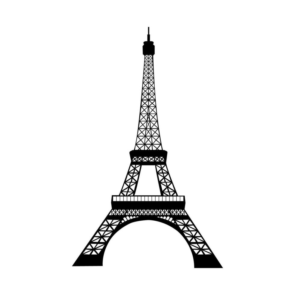 Eiffel tower - France , Paris World famous buildings monochrome vector illustration.