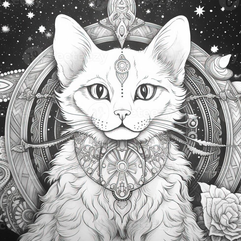 Celestial Cat Coloring Pages 26710923 Stock Photo at Vecteezy