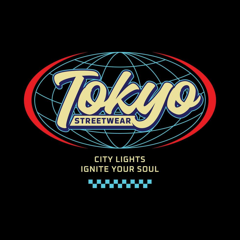 Tokyo japan y2k streetwear t-shirt slogan typography style logo vector icon design illustration. Poster, banner, clothing, slogan shirt, sticker, badge, emblem