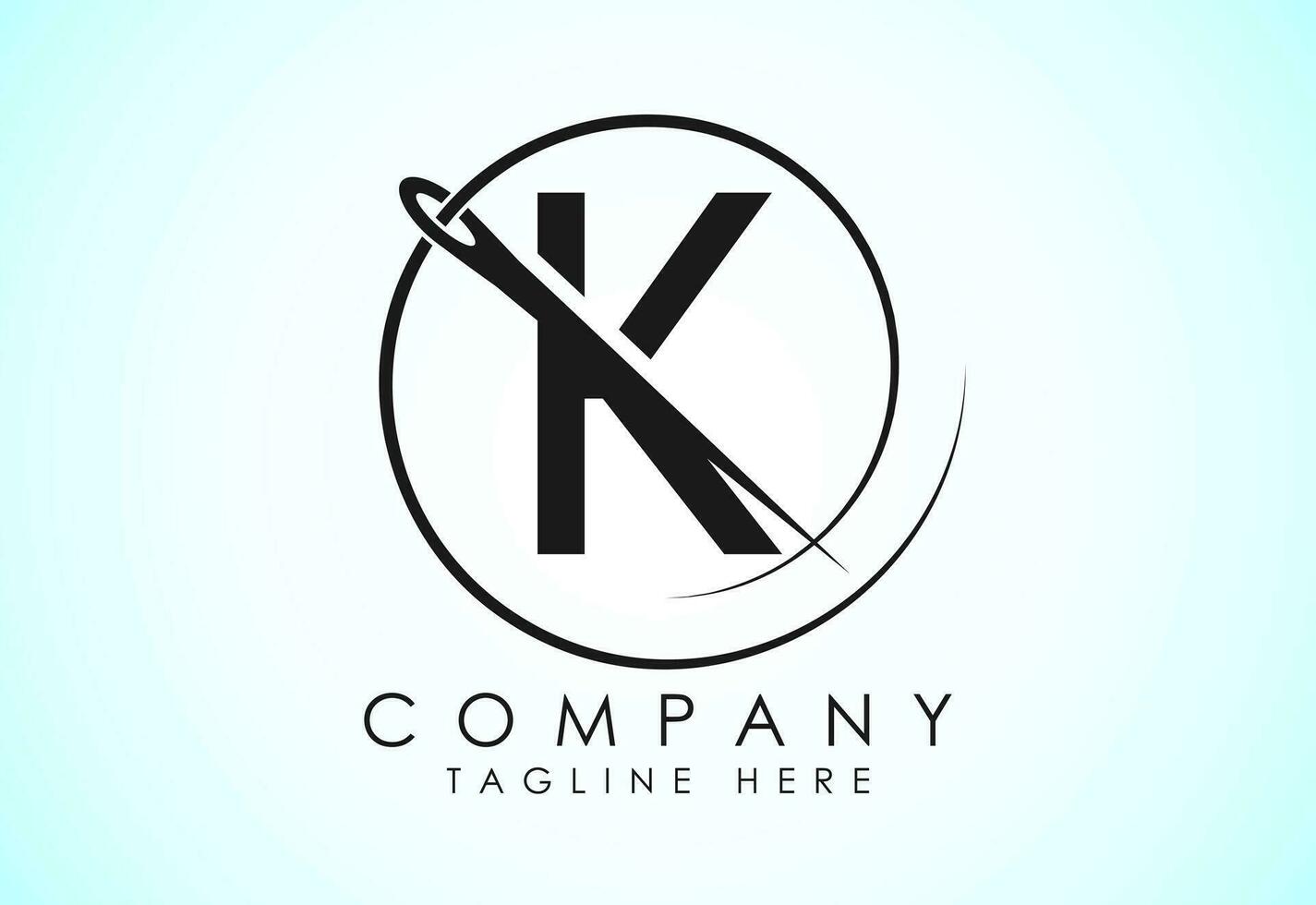 English alphabet K with sewing needle and thread Icon. Tailoring logo design concept. vector
