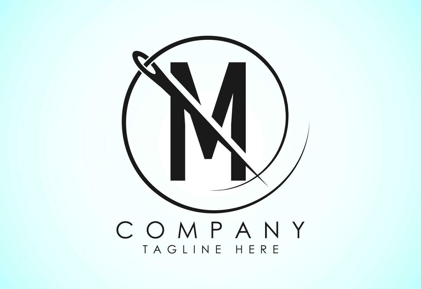 English alphabet M with sewing needle and thread Icon. Tailoring logo design concept. vector