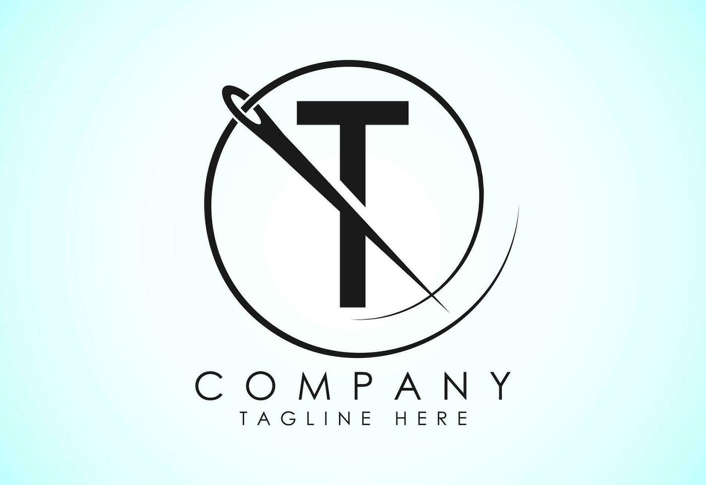 English alphabet T with sewing needle and thread Icon. Tailoring logo design concept. vector